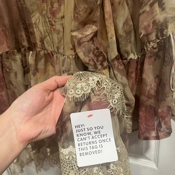 ASOS Multicolor Long Sleeve Dress with Lace Hem - Picture 10 of 14